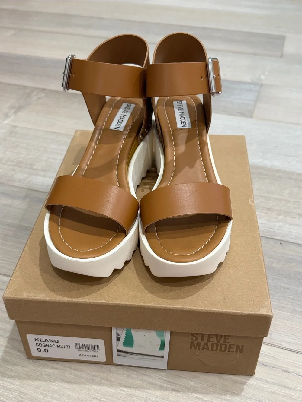 Steve Madden: Great Condition — Cognac Multi Platform Wedge Sandals Size 9